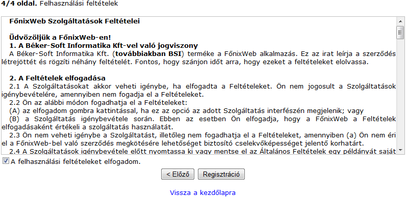 Negyedik oldal (felhasználási feltételek elfogadása)